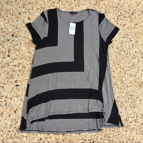 NWT Spence Black Ivory Striped Geometric Tunic L - Picture 1 of 7